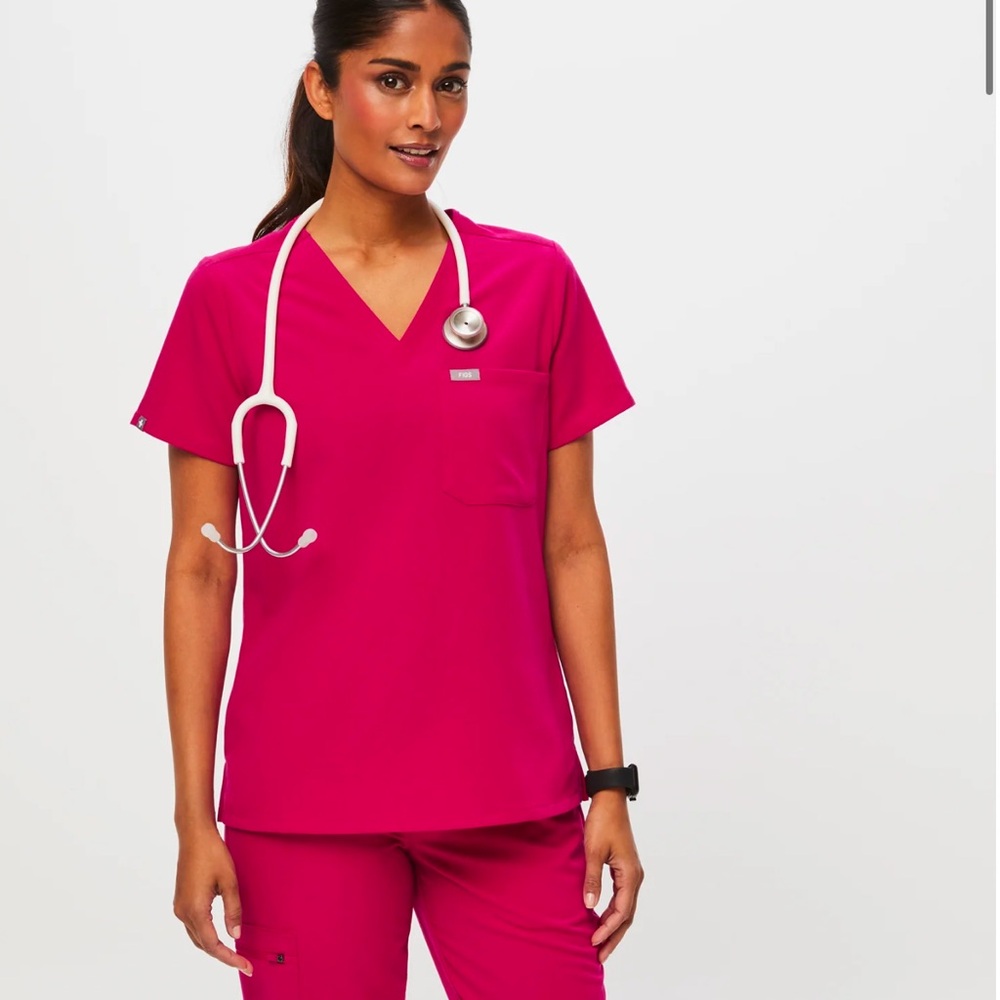 Figs Pink Short Sleeve V-Neck Tee